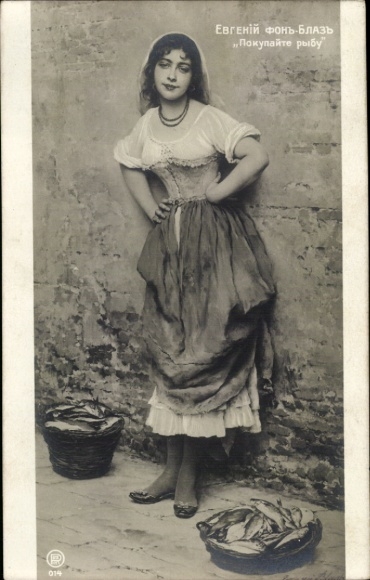 Artist Postcard Fishmonger, Baskets, Fish