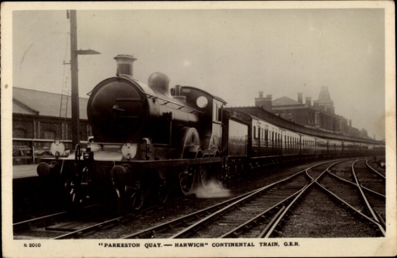 Postcard Harwich Essex England, British Railway, Continental Train, Parkeston Quay