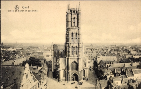 Postcard Gand Gent East Flanders, Eglise St. Bavon, Panorama, City View
