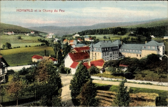Postcard Hohwald Neustadt in Sachsen, Champ du Feu, landscape, buildings, trees, meadows