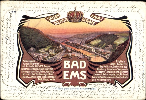 Passepartout Ak Bad Ems an der Lahn, Blick auf den Ort