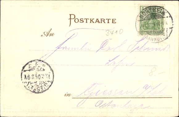 Passepartout Postcard Northeim in Lower Saxony, fountain, forest motif, deer