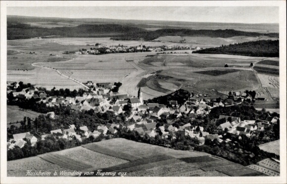 Postcard Huisheim in Schwaben, aerial photograph