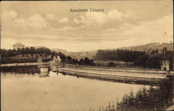 Postcard Remscheid in the Bergisches Land, Remscheid Dam, scenic view, water, hill, B