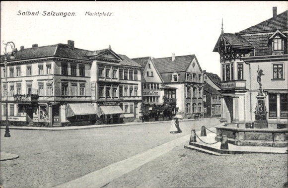 Postcard Bad Salzungen, Market Square, Gasthof zur Krone, Pharmacy