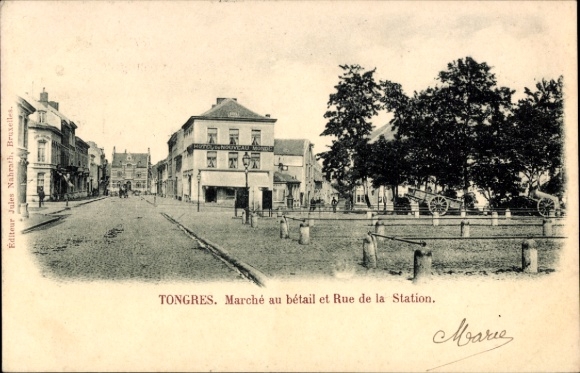 Ak Tongres Tongeren Vlaanderen Limburg, markt, straat, wagen, gebouw,