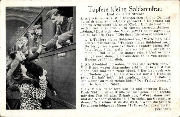 Song Postcard brave little soldier&#39;s wife, Carl Sträßer, German Wehrmacht, farewell at the station