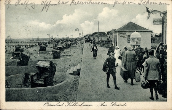 Postcard Baltic Sea resort Kellenhusen in Holstein, beach