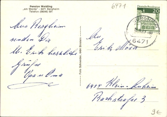 Postcard Bergheim Ortenberg in Hesse, Pension Weidling