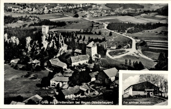 Ak Weißenstein Regen in het Beierse Woud, luchtfoto, ruïnes, prachtig uitzicht