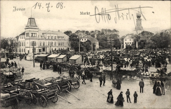 Postcard Jever in Oldenburg Friesland, market