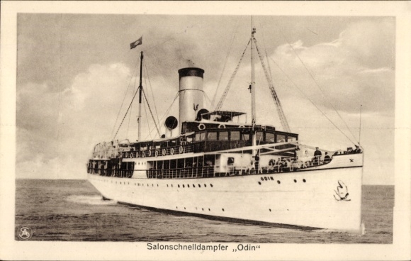 Postcard steamer Odin, sea bathing steamer, salon fast steamer, shipping company Frigga