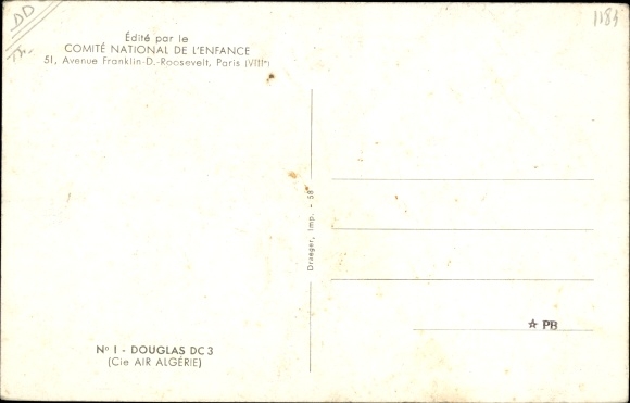 Postcard Algerisches Passagierflugzeug, Douglas DC 3, General Company of Air Transport, Air Algérie