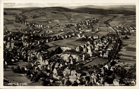 Postcard Lauter Bernsbach in the Ore Mountains Saxony, aerial photograph of the village
