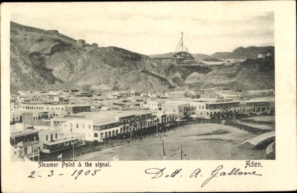 KP Aden Jemen, czarno-białe zdjęcie ze Steamer Point, rok 1905