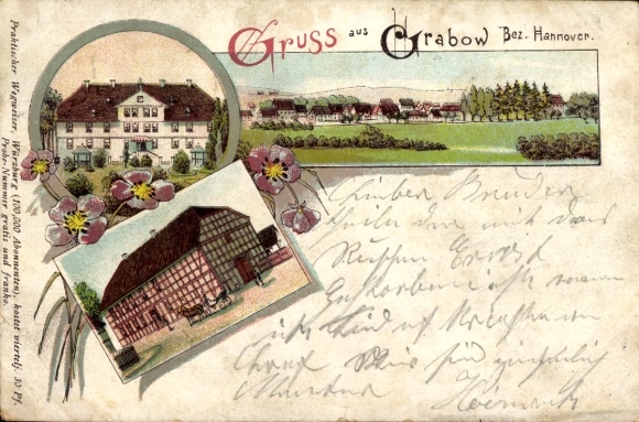 litho Grabow Möckern, totaaloverzicht, herberg, stallen
