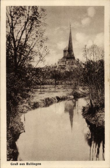 Ansichtkaart Rellingen in Holstein, gedeeltelijk aanzicht, kerk