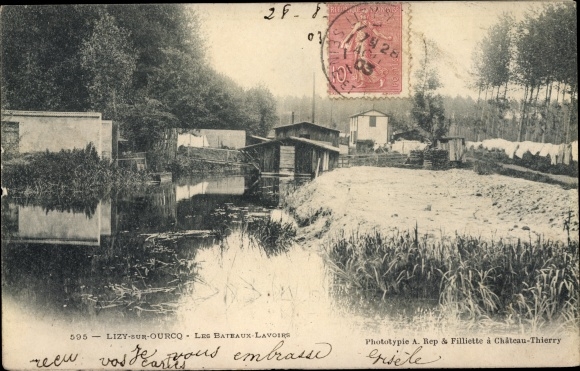 Ak Lizy sur Ourcq Seine et Marne, les Bateaux Lavoirs