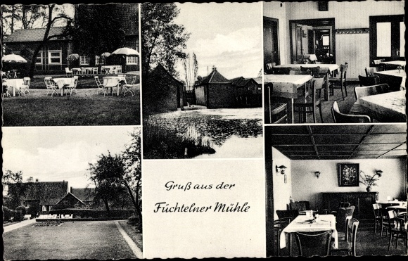 Postcard Olfen in North Rhine-Westphalia, restaurant Füchtelner Mühle, interior, terrace