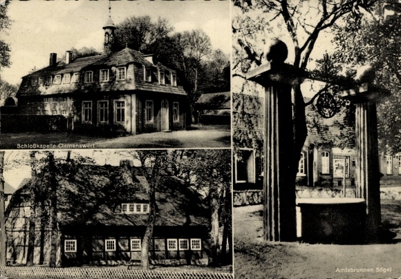 Ak Sögel im Emsland, Schloss Clemenswerth, Schlosskapelle, Amtsbrunnen, Heimatmuseum