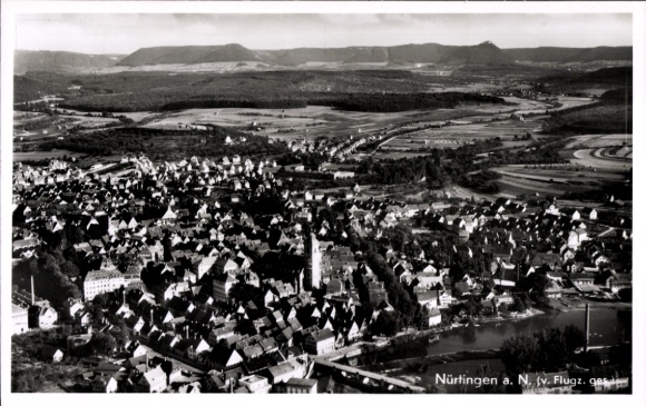 Ak Nürtingen am Neckar Württemberg, Luftaufnahme von  Landschaft,  Gebäude, Fluss