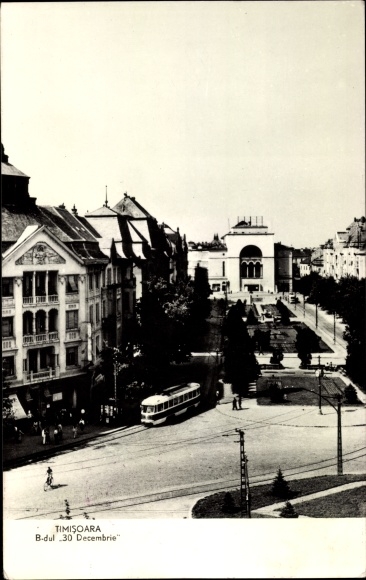 Postcard Timișoara Temesvár Timisoara Romania, Square View, Tram