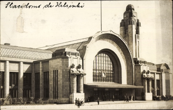 Postcard Helsinki Helsingfors Finland, Train Station