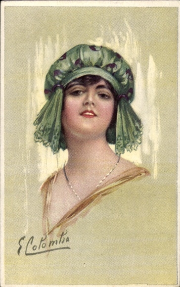 Artist Postcard Colombo, E., Woman, Painted Portrait, Hat