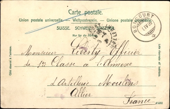 Postcard Boncourt Kt Jura, river section at the station, steam locomotive