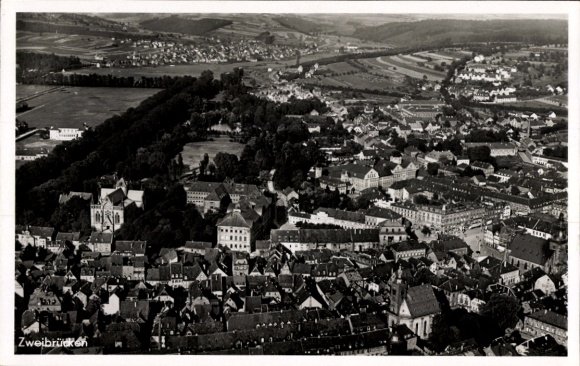 Postcard Zweibrücken in der Pfalz, city view, aerial photograph