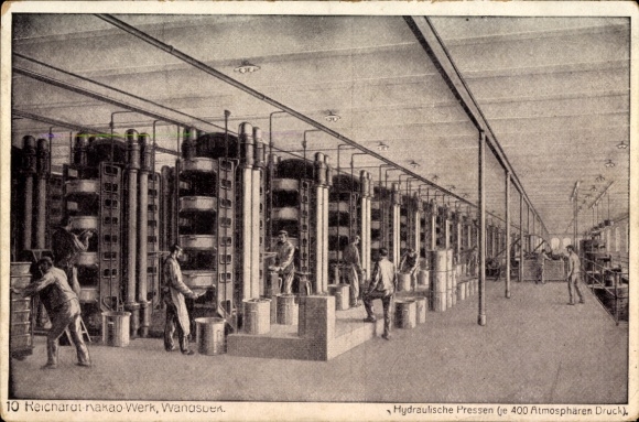 Postcard Hamburg Wandsbek, Reichardt Cocoa Plant, Hydraulic Presses