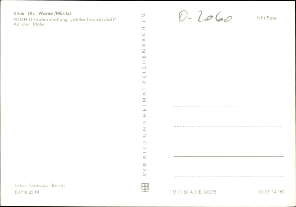Postcard Klink on the Müritz, FDGB holiday settlement of peoples&#39; friendship, on the pier, ship Fontane