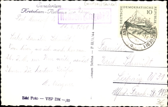 Ak Landpoststempel Neudorf Erzgebirge, Sanatorium Kretscham Rothensehma