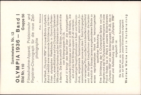 Collective picture Olympia 1936, film recording apparatus, precision watch, registration chronograph, target photography