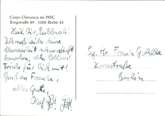 Studentika Postcard Berlin, Corps Cheruscia in the WSC, Ringstraße 89, coat of arms