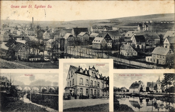 Ak Sankt Egidien in Sachsen, panorama, viaduct, postkantoor, vlakbij de kerk