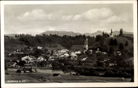 PC Kraiburg am Inn Alpenvorland, city panorama with surroundings, church, chapel