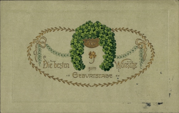 Embossed Postcard Congratulations Birthday, Lucky Clover
