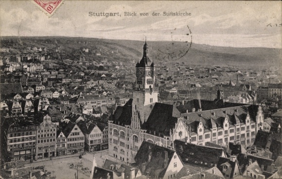 Postcard Stuttgart in Württemberg, panorama seen from the collegiate church