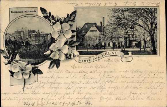Passepartout Ak Erlau Landkreis Mittelsachsen, Techikum Mittweida, Gasthof Erlau