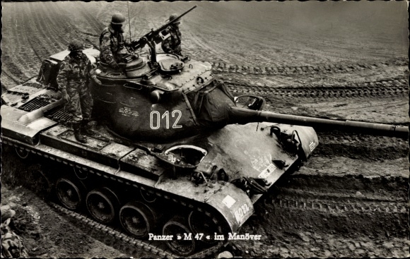Postcard German Bundeswehr, tank M 47 in maneuvers, 012