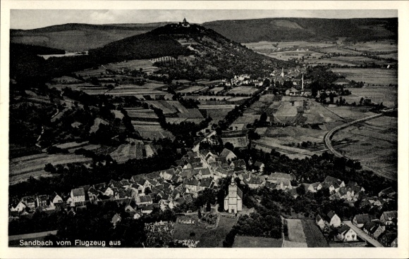 Postcard Sandbach Odenwald Breuberg, Breuberg Castle, aerial photograph