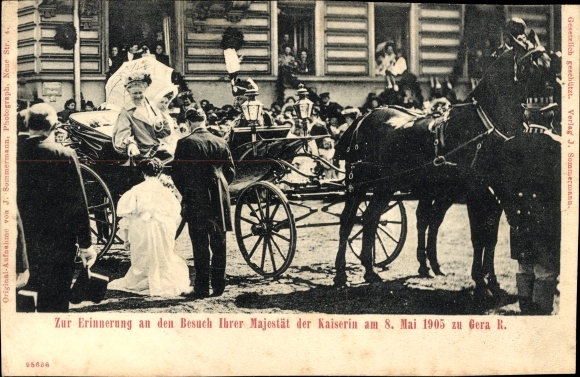 Ak Gera in Thüringen, Besuch Ihrer Majestät der Kaiserin am 8. Mai 1905, Pferdekutsche