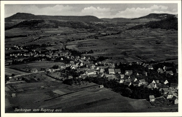 Postcard Denkingen in Württemberg, aerial view of rural surroundings, clouds in the sky