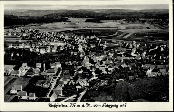 Postcard Meßstetten in the Zollernalb district, aerial photograph