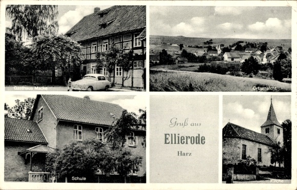 Ak Ellierode Hardegsen in Niedersachsen, Teilansicht, Schule, Gasthaus Macke, Kirche