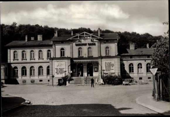 Postcard Greiz im Vogtland, train station, street side