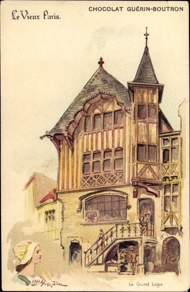 Artist Chromo-Litho Robida, Albert, Paris, Chocolat Guerin Boutron, advertising, le Grand Logis