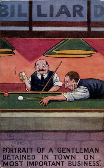 Artist Postcard Carter, Men Playing Billiards