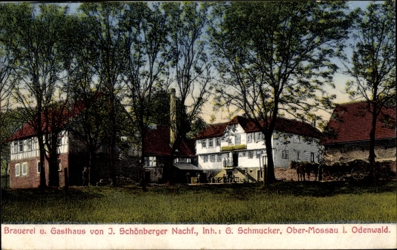 Postcard Ober Mossau Mossautal in the Odenwald, brewery and inn J. Schönberger
